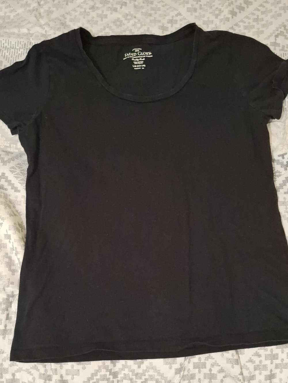 Faded Glory Black Short Sleeve Scoop Neck Tee